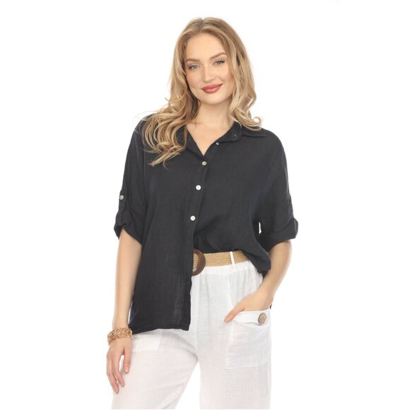 Navy Button Up Collared Shirt - Picture 12 of 12